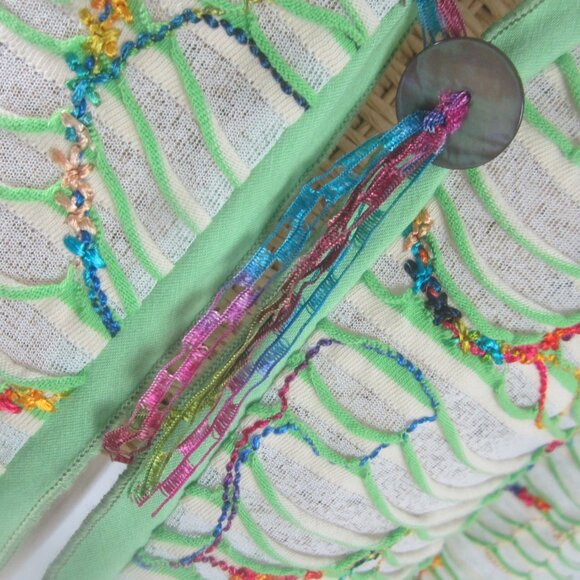 Canvasbacks Womens Large Green Multicolor Stripe Embroidered Knit Cardigan Boho - Picture 6 of 14